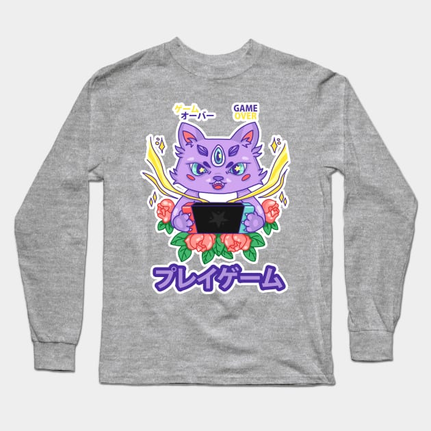 Kitty Gamer Long Sleeve T-Shirt by RainenLeaf